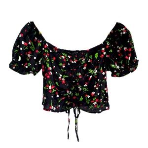 Sz.S-Flower On/Off Shoulder Crop Top